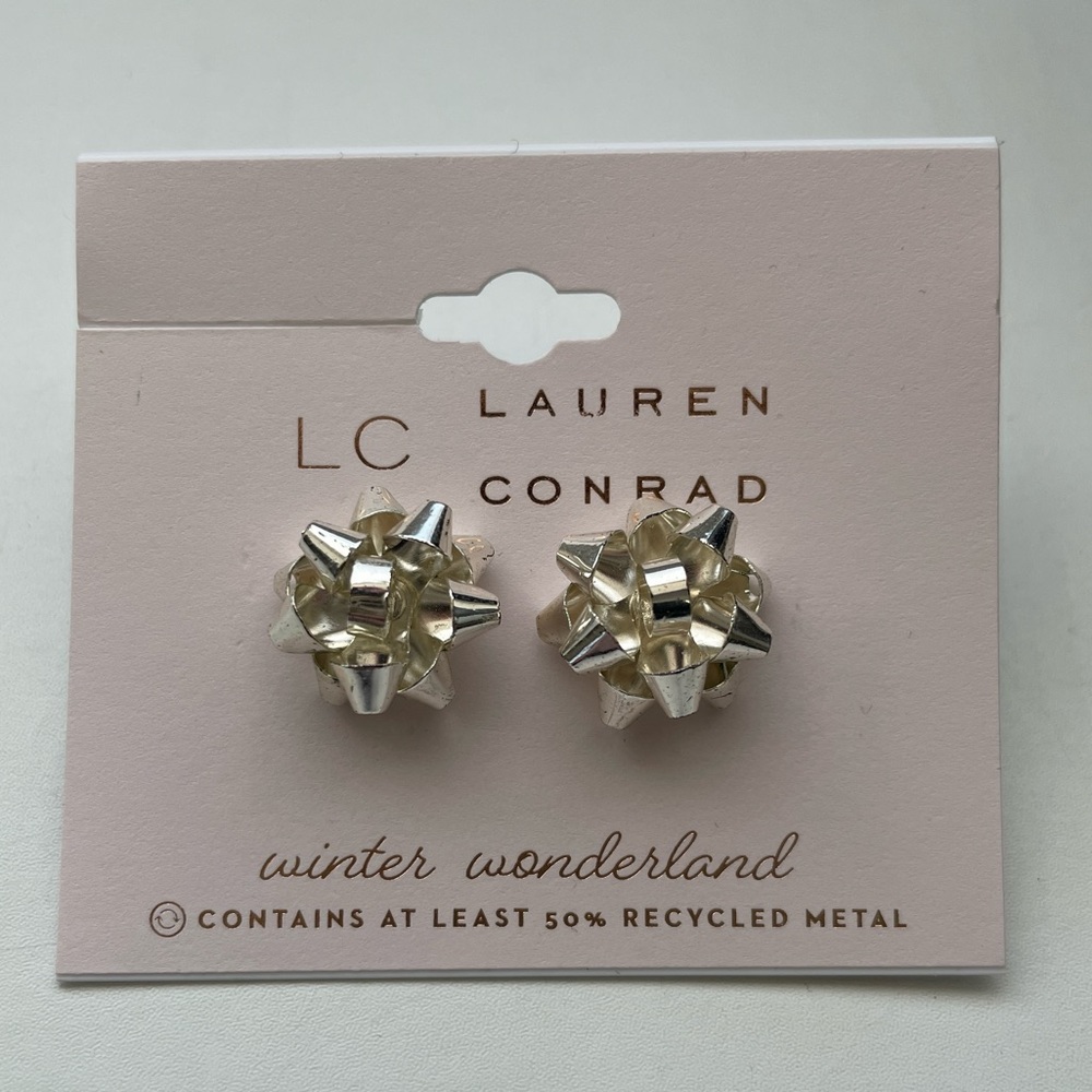 Silver Gift Bow Stud Earrings
